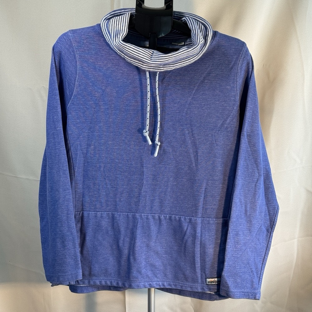 Orvis Women's Blue Cowl Neck Pullover Hoodie Sweatshirt Size L Cotton Blend